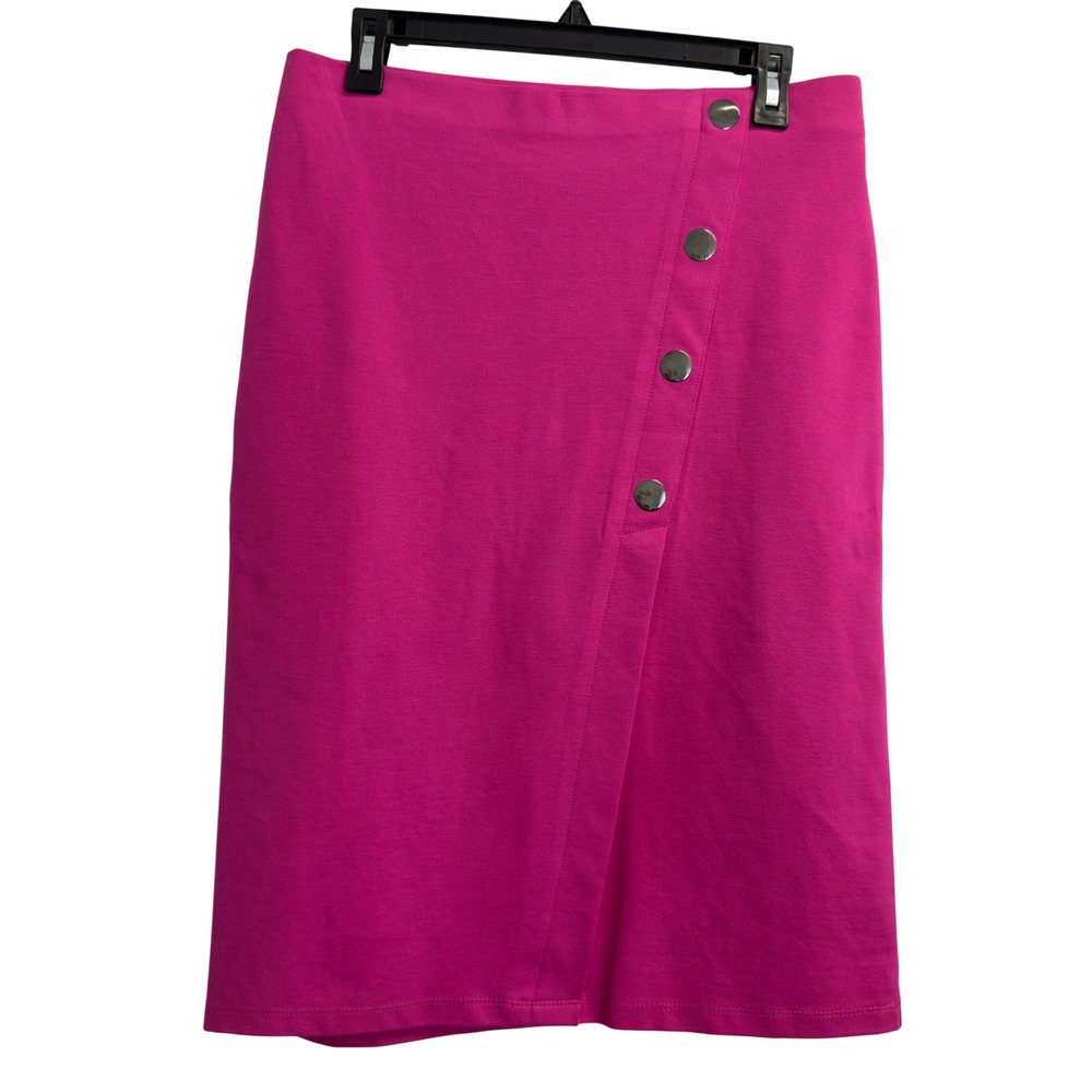 Messini Pink Ponte Knit Pencil Skirt Faux Wrap Front Fuchsia Women's Medium